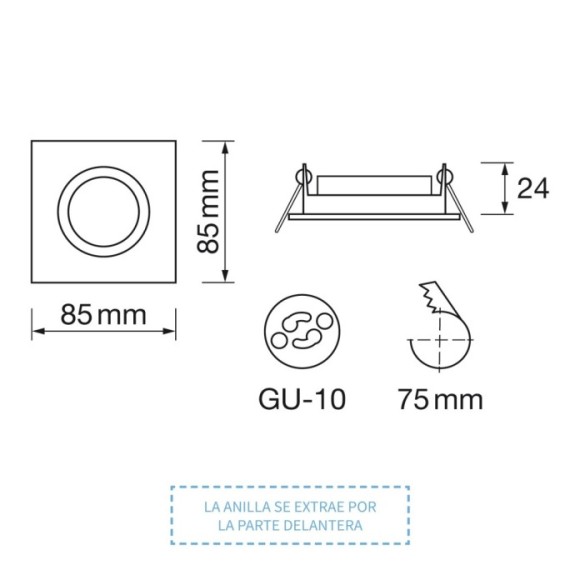 Empotrable cuadrado basculante