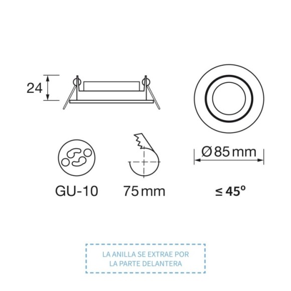 Empotrable redondo basculante