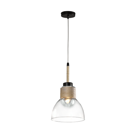 COLGANTE 1 LUZ E27 NEGRO TULIPA CAMPANA 20CM CRISTAL TRANSPARENTE CAÑAMO