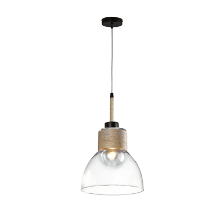 COLGANTE 1 LUZ E27 NEGRO TULIPA CAMPANA 25CM CRISTAL TRANSPARENTE CAÑAMO