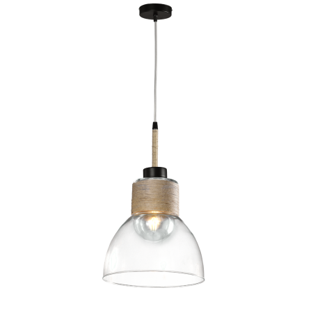 COLGANTE 1 LUZ E27 NEGRO TULIPA CAMPANA 30CM CRISTAL TRANSPARENTE CAÑAMO