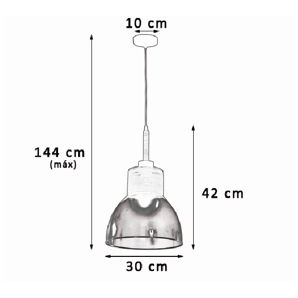 COLGANTE 1 LUZ E27 NEGRO TULIPA CAMPANA 30CM CRISTAL TRANSPARENTE CAÑAMO